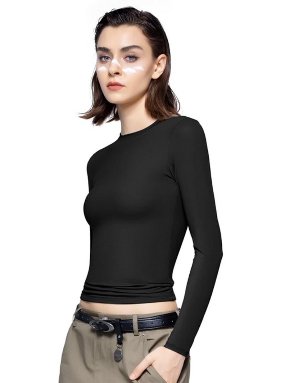 PUMIEY Women's Long Sleeve Shirt Jet Black Small NWT